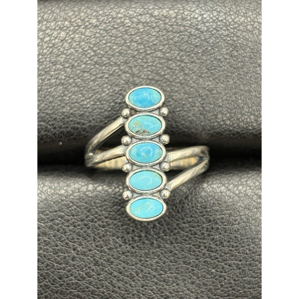 New Condition Sterling Silver Oval Turquoise Stack Ring Size 7 F9